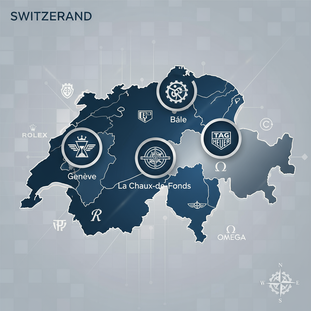 Carte des régions horlogères suisses